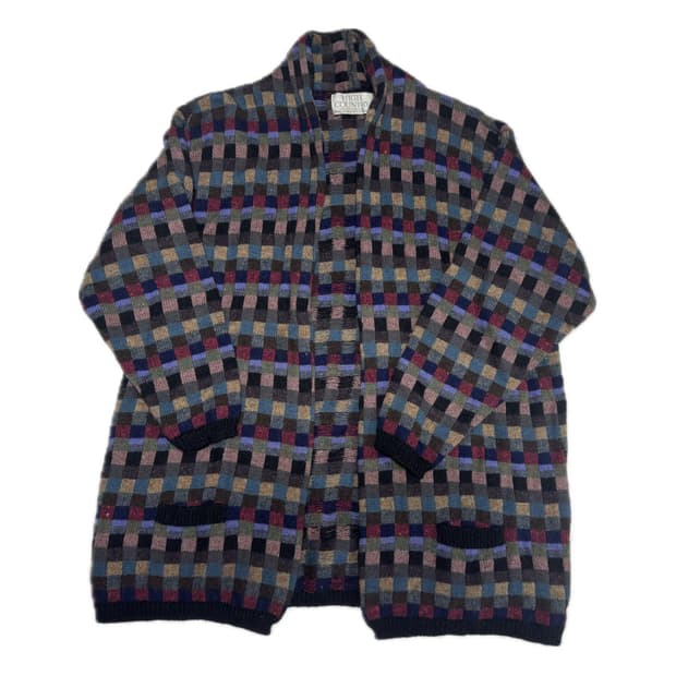체크 니트 가디건