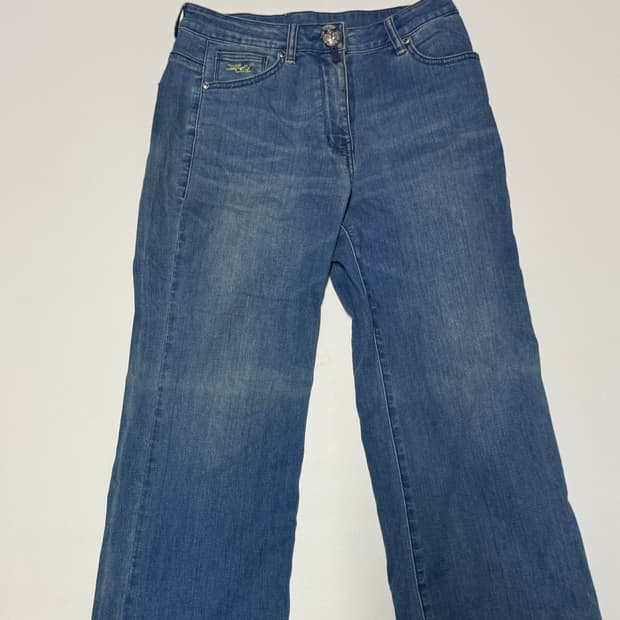 여성 칼라거펠트 단추 디테일 데님팬츠 29.9인치