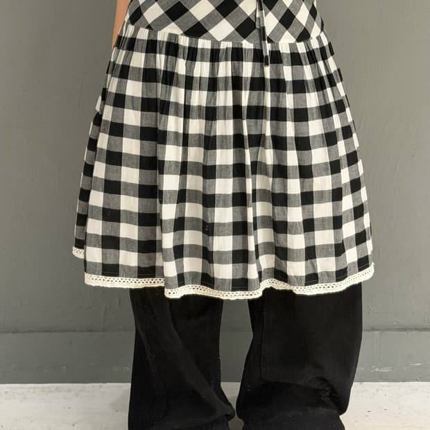 lace trim detail gingham skirt