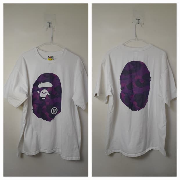 BAPE 컬러 카모 빅에이프 헤드 화이트퍼플 반팔티 2XL/105~110