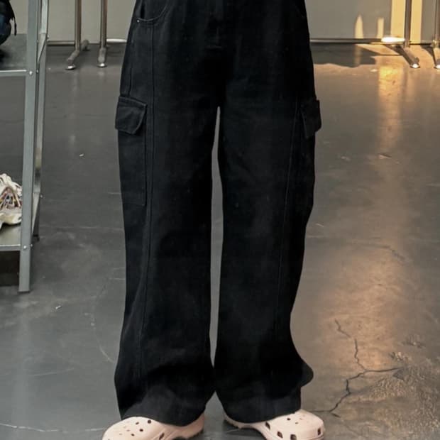 빈티지 블랙 와이드 카고 팬츠 A2268