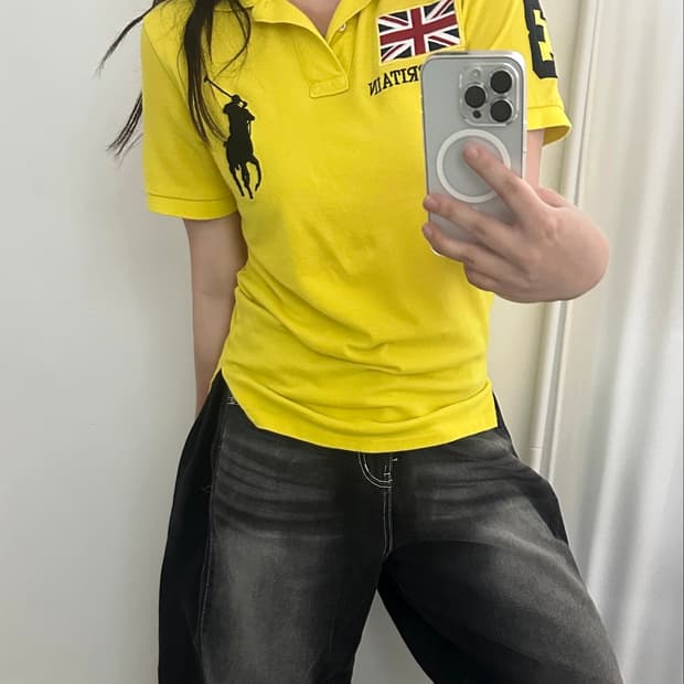 폴로 랄프로렌 옐로우/블랙 브리튼 빅포니 카라티셔츠 