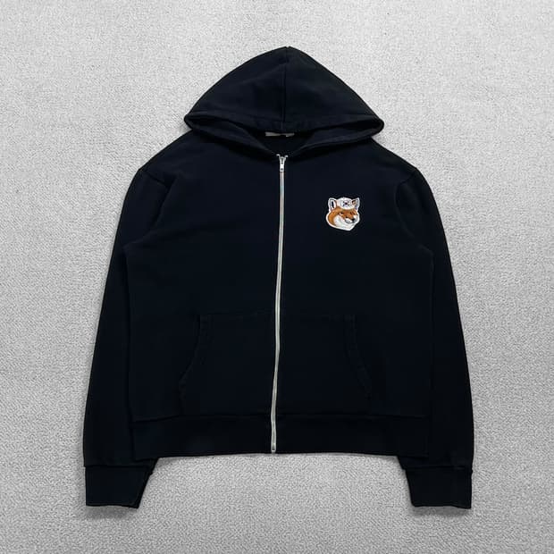 메종키츠네 태극기 폭스 패치 후드집업 블랙