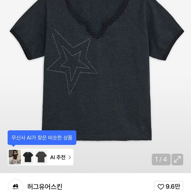 허그유어스킨 스타 스티치 탑 (차콜)