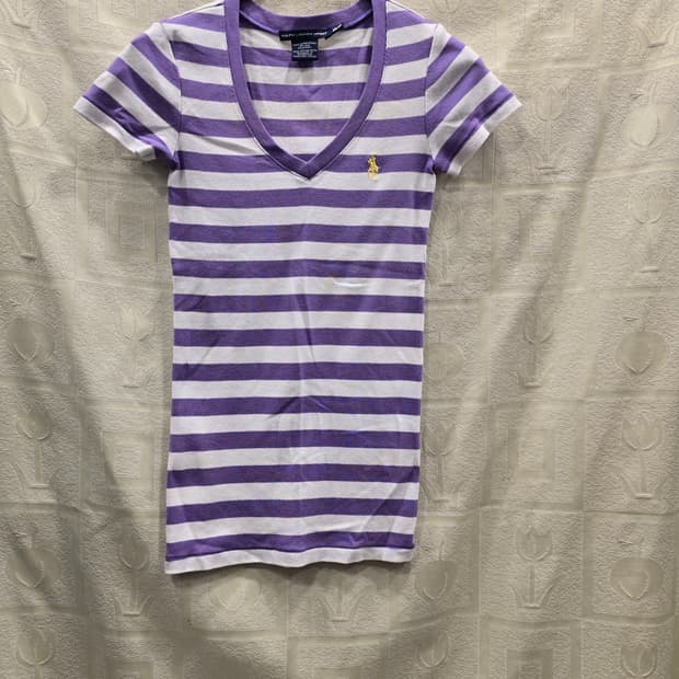랄프로렌 퍼플 스트라이프 반팔티 XS(44)