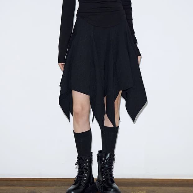 헬레네파리스 크리즈 플레어 숏 스커트 [블랙]