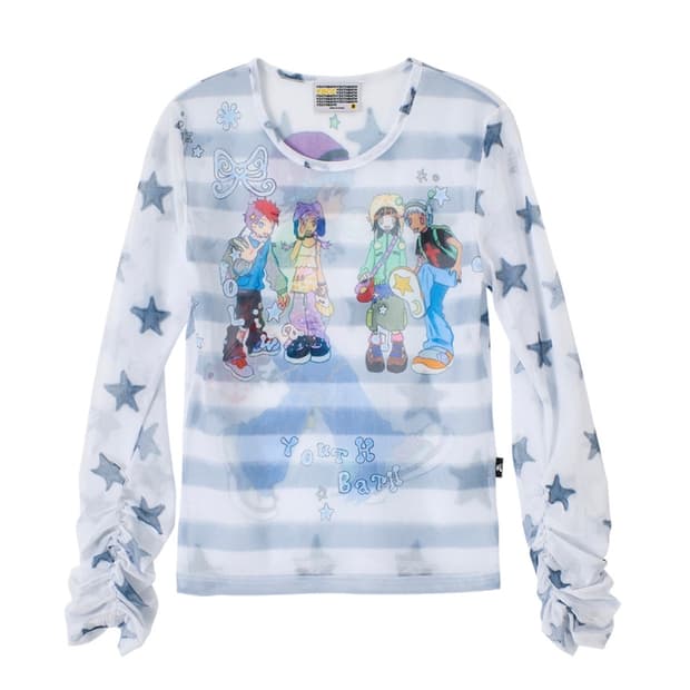 유쓰배쓰 YB x Oliwa Mesh Graphic Stripe Top