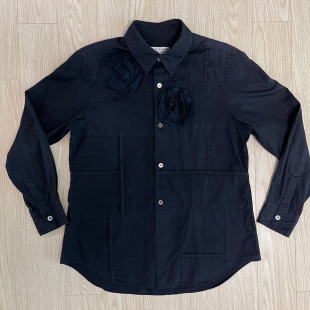 꼼데가르송 로브드 샹브레 플라워 데코 셔츠 AD2000