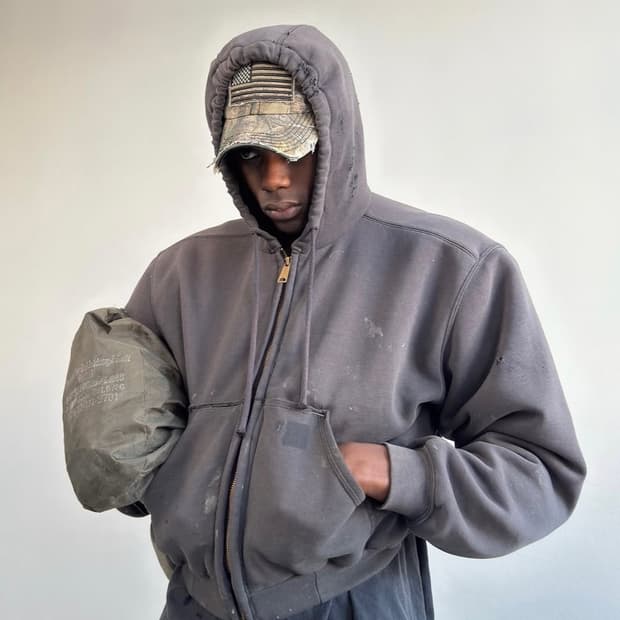 빈티지 칼하트 썬페이딩 써멀 후드집업 