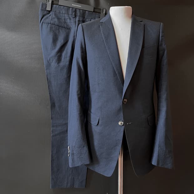 Dries Van Noten 린넨 코튼 셋업 테일러드 네이비