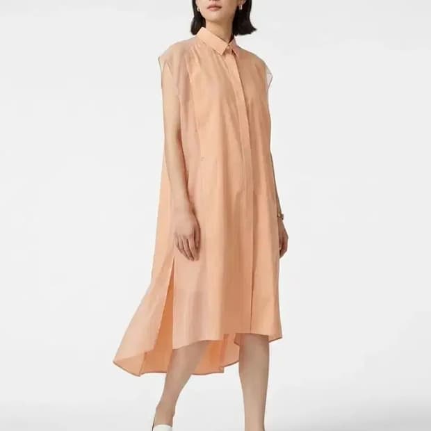 한섬 시스템 배색 롱 셔츠 원피스 66 오버핏