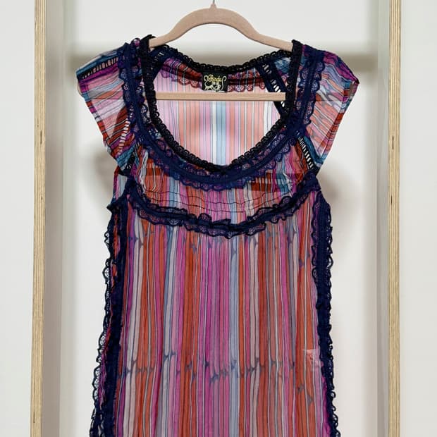 BINDU : 시스루 쉬폰 반팔 슬리브리스 블라우스