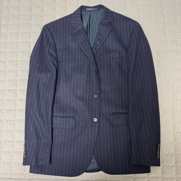 폴로 랄프로렌 네이비 울 캐시미어 플란넬 스트라이프 블레이저 자켓 40R