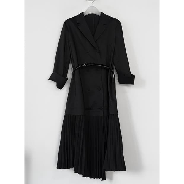 구호 KUHO 더블 플리츠 블록 원피스