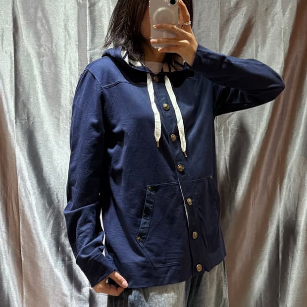 L 폴로랄플로렌 LRL 각인 버튼 스트라이프 후드 자켓