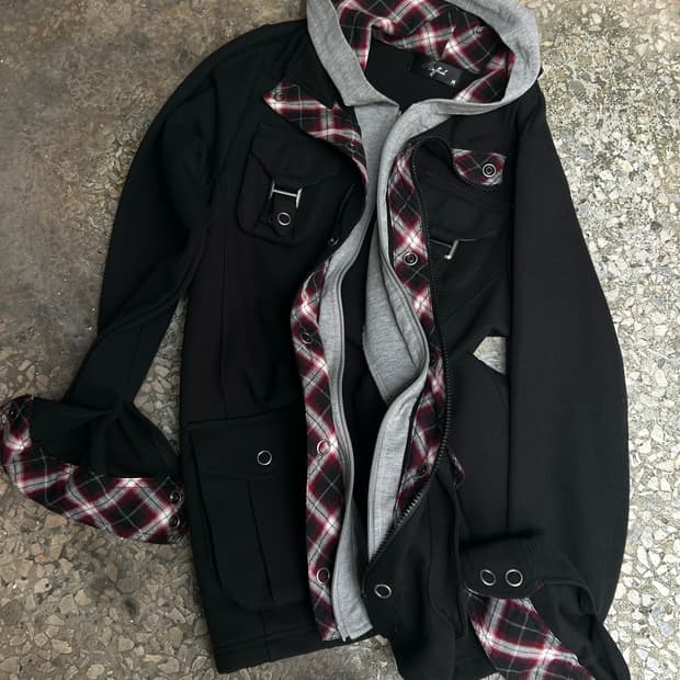 *rare* Jpn 00s 락시크 체크 레이어드 후드집업