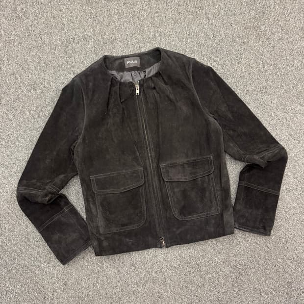 L)RULE 빈티지 여성 돈피가죽 논카라 집업 자켓