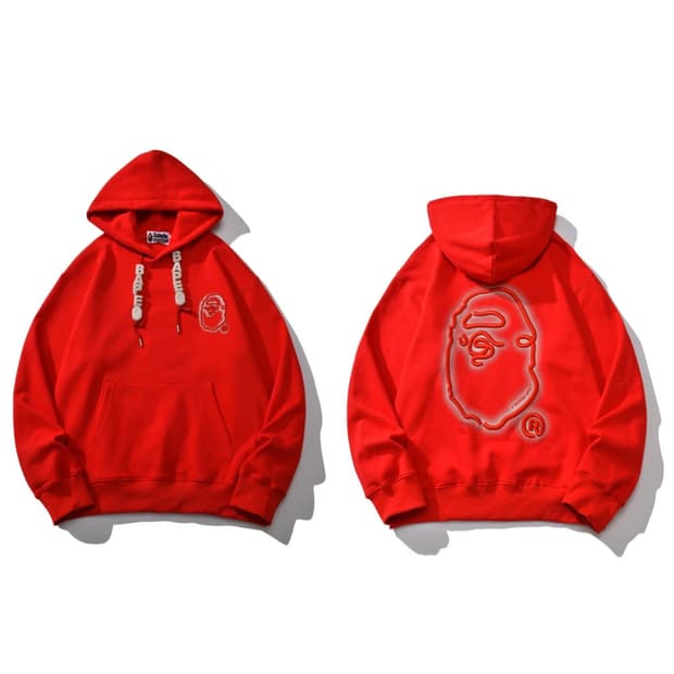 베이프 레드 빅 로고 후드티