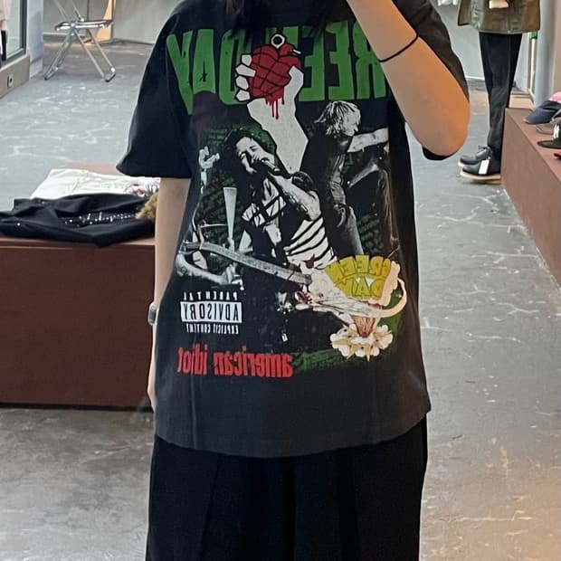 빈티지 그린데이 락 밴드 페인팅 반팔 H1630