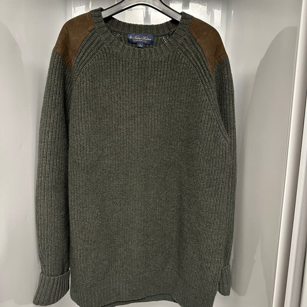 브룩스 브라더스 모100% 니트 카키/브라운 스웨이드패치(105)