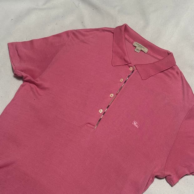 L 버버리 여성용 핑크 카라 반팔티