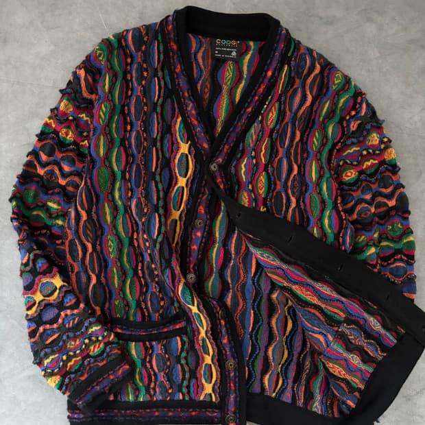 COOGI 쿠지 오스트레일리아 멀티컬러 3D 케이블 울 니트 가디건 