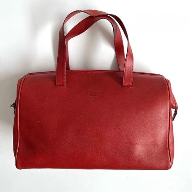 프라다 사피아노 레더 y2k 보스톤백 레드