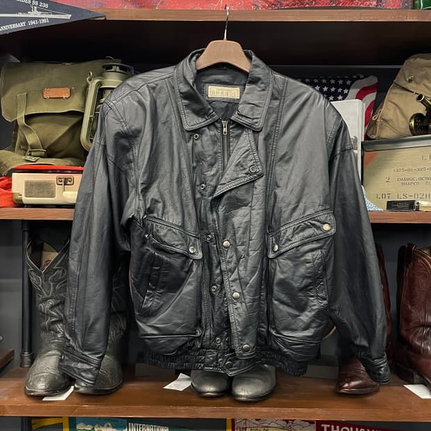 90s 트레디셔널 라이더 어깨 패드 소가죽 자켓