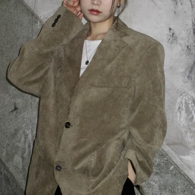 베이지 코듀로이 블레이저