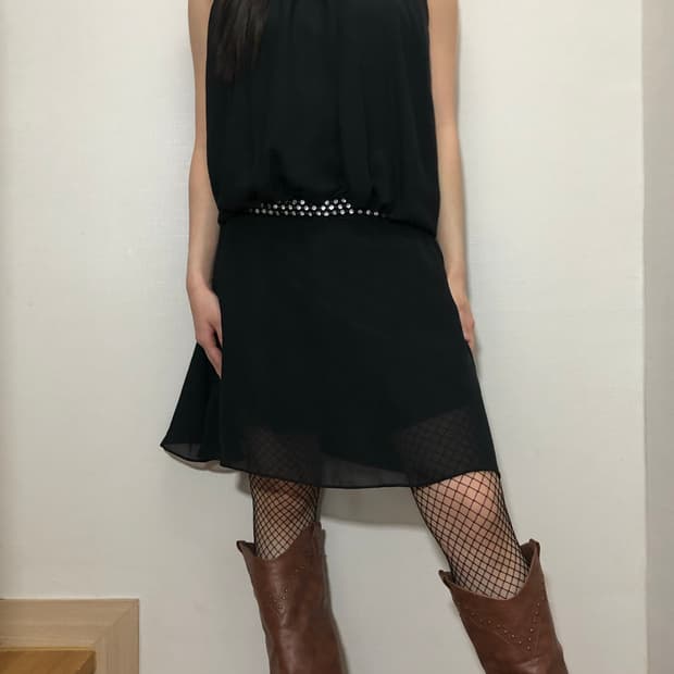 빈티지 블랙 홀터넥 원피스