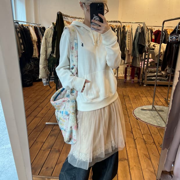 폴로 화이트 베이직 후드티