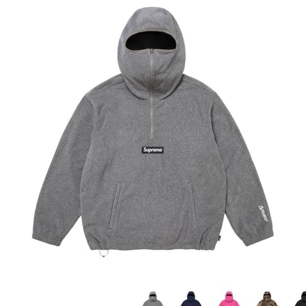 슈프림 폴라텍 페이스 마스크 하프 집 후드 스웨트셔츠 그레이 - 25FW