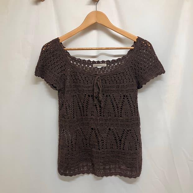 HUMAN WOMAN 브라운 크로셰 니트 탑
