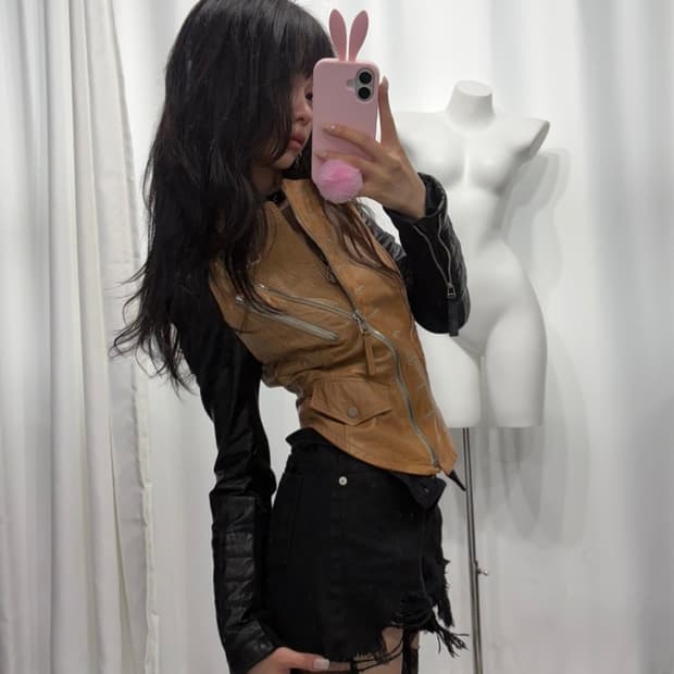 🎸블랙 & 브라운 레더 자켓