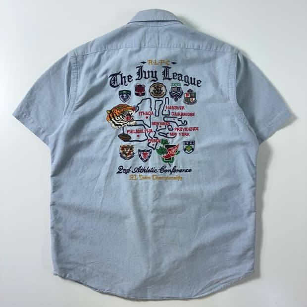 Polo  폴로 랄프로렌 자수 코튼 RL 팀리그 샴브레이 반팔 셔츠