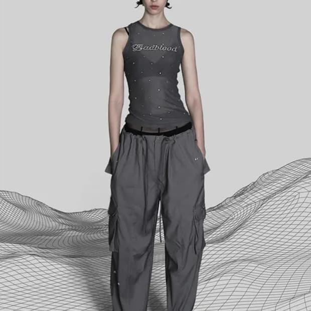 [xs] 배드블러드 미니멀 로고 울 개버딘 카고 팬츠 트라우져