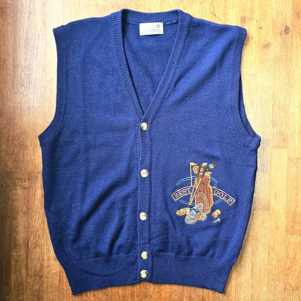 빈티지 골프 자수 울 니트 베스트 조끼