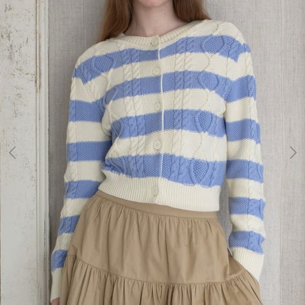 voca  vaca 스트라이프 크롭 니트 가디건 M