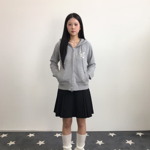  Pendora Heather Logo Zip-Up Hoodie