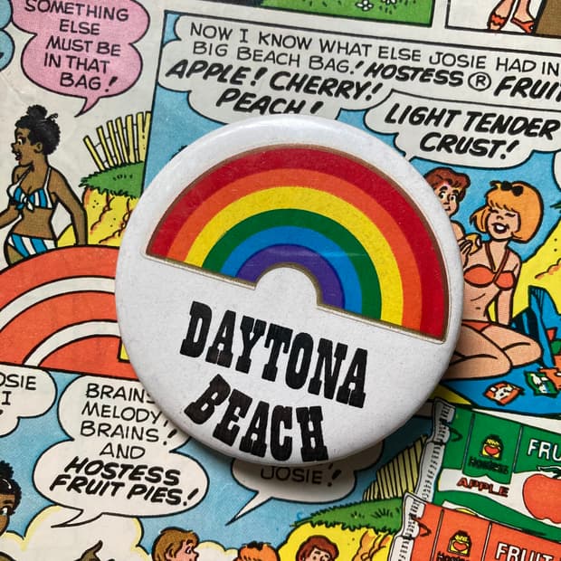 빈티지 daytona beach 레인보우 프린팅 핀 버튼 뱃지 브로치