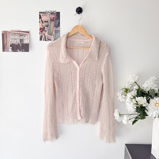 Lepvonj 레프본 짜임니트 셔츠 여름가디건 핑크