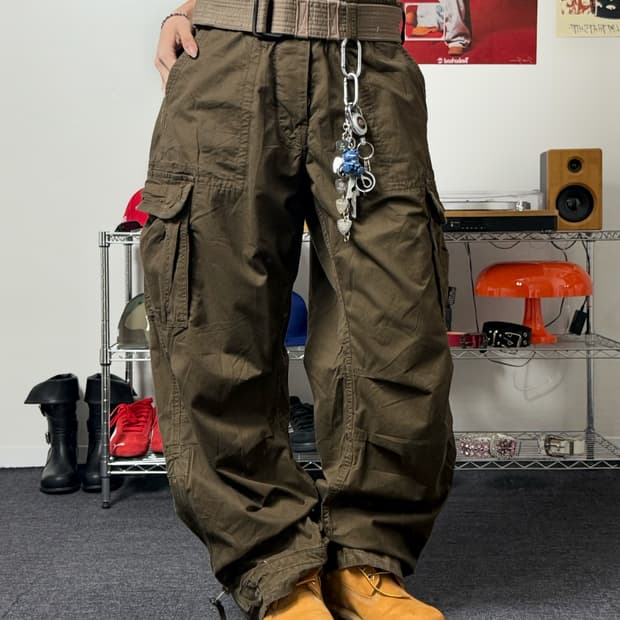 아베크롬비 00s 카키브라운 카고 와이드 팬츠