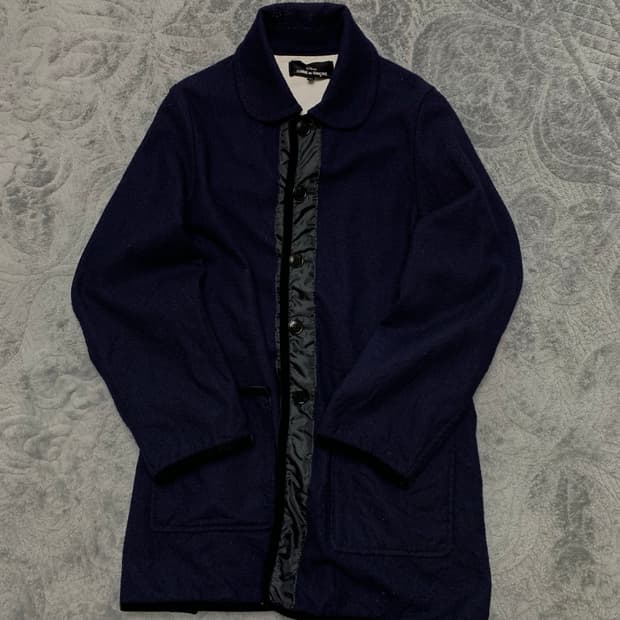 꼼데가르송 트리콧_라운드 칼라 울 코트_네이비_m