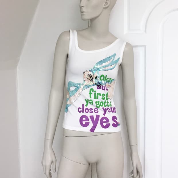 Unbalanced Neck Bunny Spangle Top