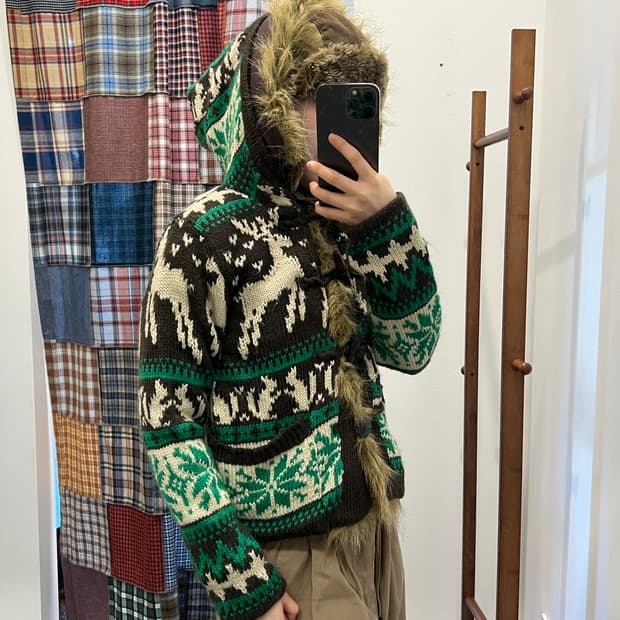 그린 디어 니트 퍼 가디건