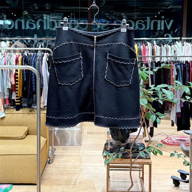 mcq 블랙 포켓 오픈 미니스커트 