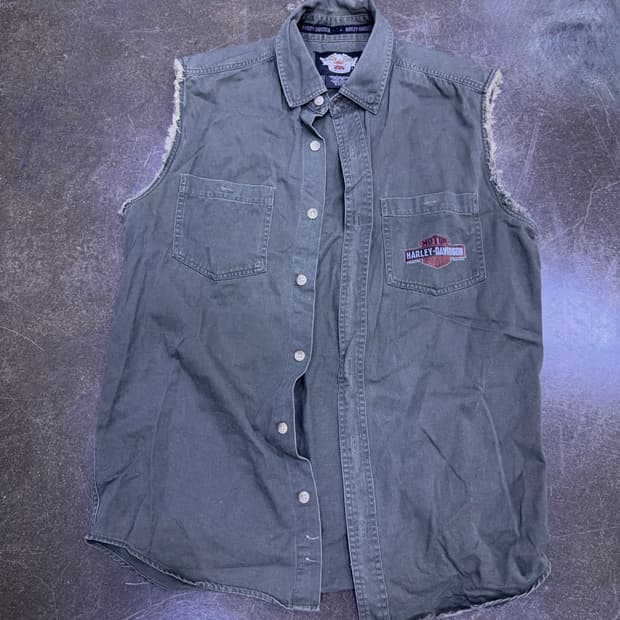 할리데이비슨 빈티지 OIL 프린팅 워크 민소매 셔츠 M