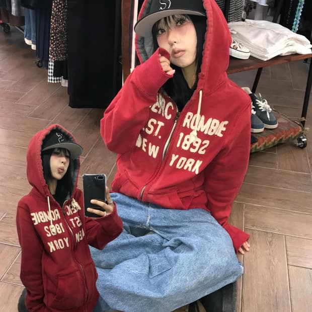 Abercrombie Red Hood Zip-Up