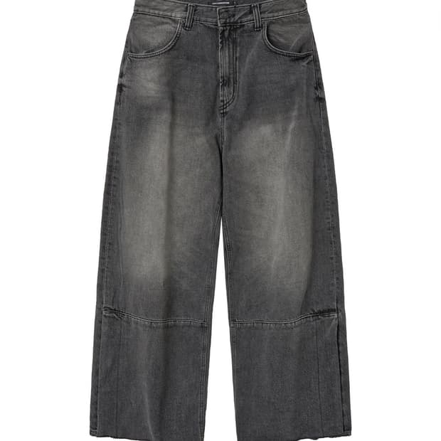 [2] 해칭룸 플레어 버튼 와이드 진 워시드블랙