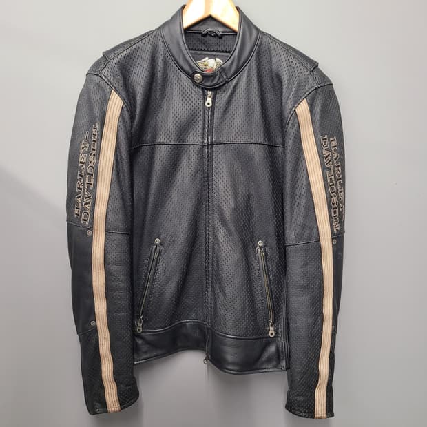 할리데이비슨 엠블러 퍼포레이티드 가죽 자켓